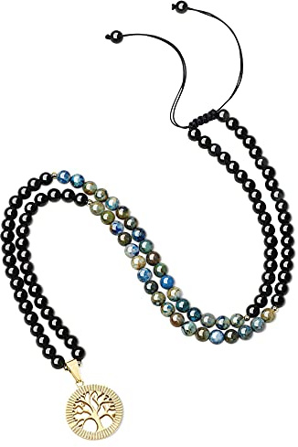 COAI Mala-halsband, 108 pärlor, livets träd, justerbart, Sten