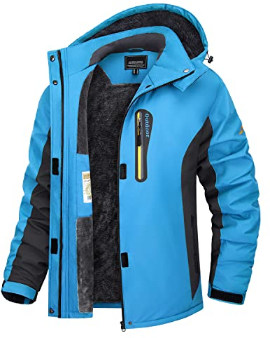 TACVASEN Damen Winterjacke Warm Skijacke Wasserdicht Atmungsaktiv Fleece Softshelljacke Oudtdoor Snowboardjacke mit Kapuzen Blau XL