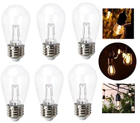 Adsled S14 LED Light Guide Clear Lens Prisma E26 E27 Bulbs Outdoor Waterproof String Lights 1W 6 Pack Warm White