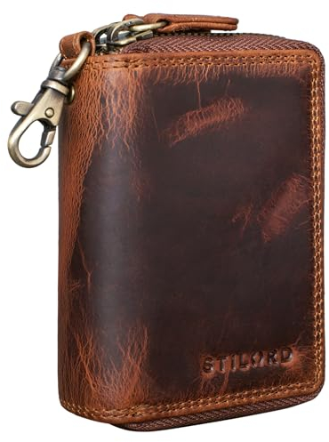 STILORD 'Amell' Custodia in pelle per carte di credito con portachiavi 2-in-1 Mini Portafoglio e Portacarte Portachiavi con Scomparto CE Protezione RFID Vera pelle, Colore:kara - cognac