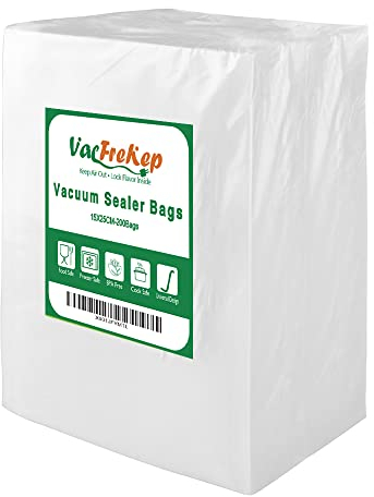 VacFreKep 200 Beutel 15x25cm Vakuumier Beutel Vakuumbeutel für Lebensmittel,BPA-Frei Sous Vide Vakuumierbeutel Beutel für Vakuumierer und Folienschweißgeräte Geeignet