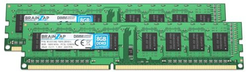 BRAINZAP 16 GB (2 x 8 GB) DDR3 RAM DIMM PC3L-12800U 2Rx8 1600 MHz 1,35 V CL11 PC Memoria de ordenador