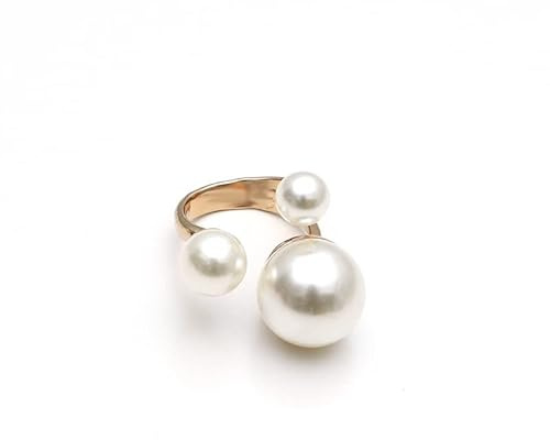 BSLVWG Pearl Wedding Ring for Women Girls Vintage CZ Crystal Faux Pearls Ball Flower Adjustable Open Band Wrap Birthday Cocktail Party Ring Comfort Fit Jewelry Gift