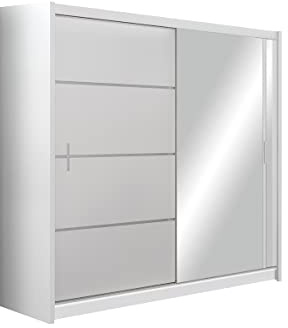 Kleiderschrank Vista mit Spiegel 203 cm, Schwebetürenschrank, Garderobeschrank Schlafzimmer; Wohnzimmerschrank; Korpus Schrank Farbe: Weiss; Farbe der Schrankfront: Weiss; Mehrzweckschrank