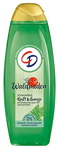 CD Waldbaden Kraft Energie Schaumbad mit ätherischen Ölen von Tanne Farnen Entspannungsbad Blattgrün Flasche aus recyceltem Plastik veganer Badeschaum, Grün, holzig, 500 ml