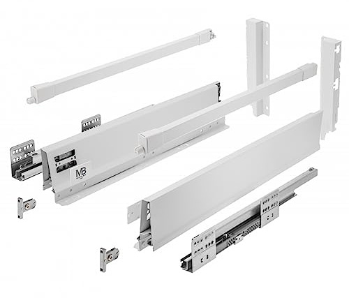 GTV - Modern Box Pro guide per cassetti I L = 450 mm H = 199 mm I Bianco I Cassetto con chiusura silenziosa I Sincronizzazione del percorso delle guide I Carico fino a 40 kg I PB-MBPRO-KPL450C1