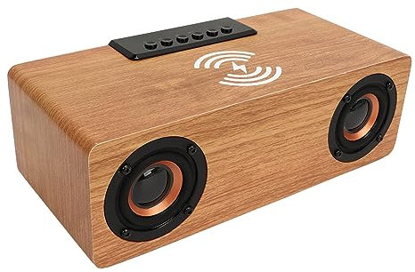 Tbest Reveil Chargeur sans Fil, Réveil Numérique en Bois,Haut-Parleur Bluetooth en Bois avec Radio FM Chargeur De Téléphone sans Fil Réveil Haut-Parleur Bluetooth pour Chambre À Coucher