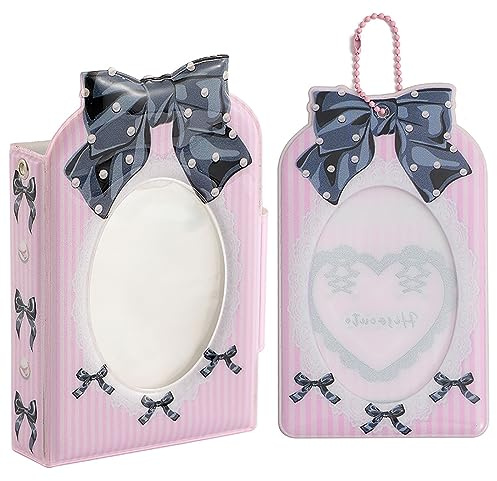 SZHTSWU 3 Inch Mini Photo Albums 40 Pockets, Kpop Photocard Holder Book Photocard Binder Bowknot Bow Tie Pattern Photo Card Holder with Chain Picture Album for Photo Cards Picture (Pink)