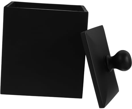 KONTONTY Matte Black Cotton Swabs Storage Box with Lid Toothpick Container Organizer Case for Home Bathroom Small Accessories Storage