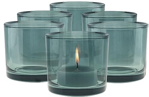 TREND FOR HOME Kerzenständer Glas H: 8 cm Ø 9 cm Teelichthalter Set von 6 Teelichter Kerzengläser zum Kerzen Gießen Bunte Teelichter Grün Runde Teelichtgläser Grün Windlicht | 250 ml | Luna