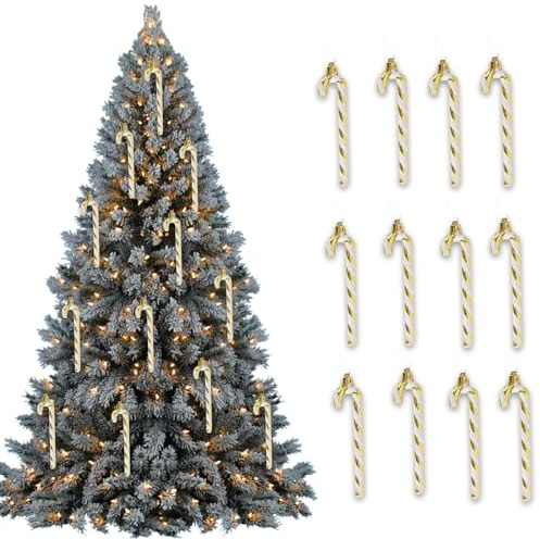 12Pack Christmas Glitter Candy Cane, Twisted Crutch Canes Christmas Tree Pendant Hanging Decoration for Xmas Gift Home Party Ornaments (Gold)