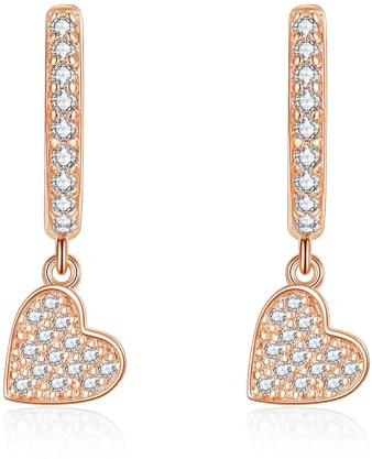 Zolkamery Creolen Ohrringe Silber Hängend für Damen, 925 Sterling Silber Creolen Ohrhänger Set mit Zirkonia, Hypoallergen Hängeohrringe mit Mond Stern Herz Anhänger, Kreolen Ohrringe mit Geschenkbox