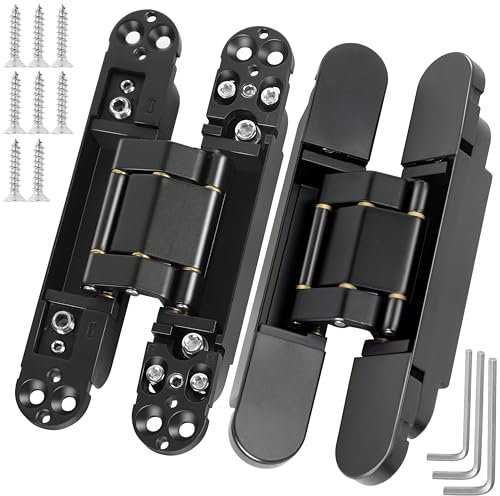 Hawaminent Upgraded Invisible Door Hinges 6 inch 3 Way Adjustable 180° Swing Heavy Duty Black Brushed Zinc Alloy Modern Style
