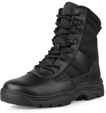 LUDEY Einsatzstiefel Herren Zipper Kampfstiefel Springerstiefel Militär Stiefel Tactical Boots Herren security Schuhe Wanderschuhe Schwarz 42EU