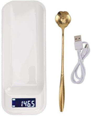 HERCHR Lebensmittelwaage, 500 G/0,1 G, Digitale Küchenwaage, Wiederaufladbar, Lebensmittel-Kaffeewaage, Schmuckwaage, Kleine Waage Mit LCD-Display, Löffel Für Kaffeeleistung, Weiß