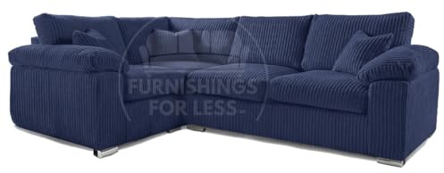 Furnishings For Less UK New Delta Large 4 Seater Corner Sofa Blue Jumbo Cord L Shaped Bespoke LH (Blue, 1 Corner 2-4 Seater)