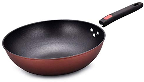 WIPPWER Pentola, casseruola Wok in ferro Wok in ferro tradizionale fatto a mano Pentola for induzione e fornello a gas senza rivestimento Pentole/32 cm(34cm)