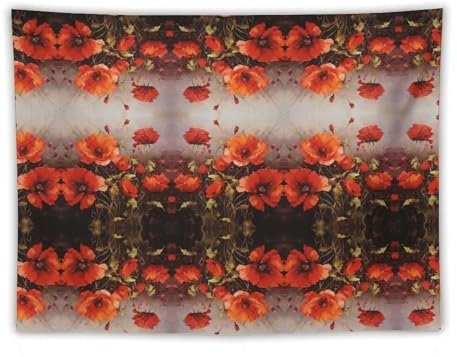 YKUDBN Abstrakte Kunst, Wandteppich, Ölgemälde, roter Blumendruck, großer Polyester-Wandbehang mit nahtlosen Haken, ideal für Zuhause, Wohnheim, Büro