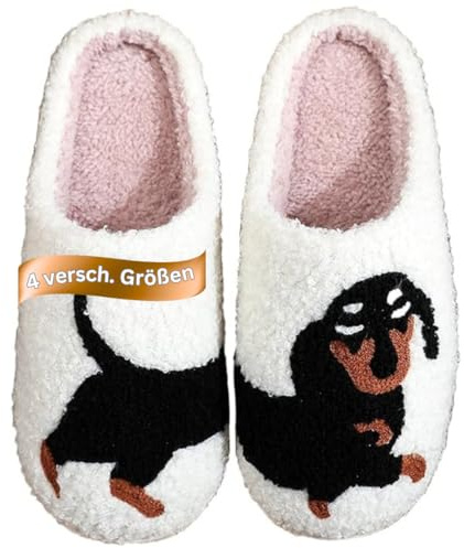 frechdachshund Zapatillas de estar por casa de perro salchicha, pantuflas mullidas para mujer, invierno, antideslizantes, para mujer, felpa, para mayor calidez y comodidad, Blanco, 36/37 EU