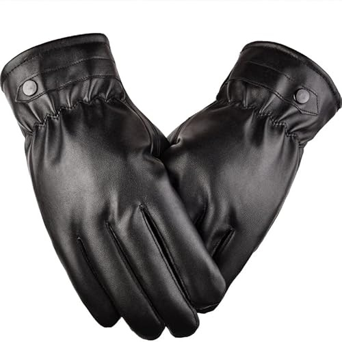 Guantes de Cuero para Hombres, Hombres Guantes Táctiles, Guantes Hombre Invierno Cuero, Guantes de Invierno Hombres, Guantes de Cuero de Piel Hombres Invierno, Moda Guantes Falso Cuero, Negro