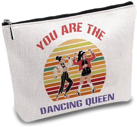 CREATCABIN Trousse Maquillage en Toile Danse Trousse Maquillage Trousse Toilette Trousse Rangement Sac à Main avec Fermeture Éclair pour Ballet Cadeaux pour Femmes 25x18cm Vous Êtes la Reine la Danse