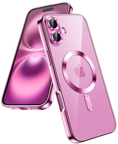 JETech Cover Magnetica per iPhone 16, Rosa | Compatibile con MagSafe, Protezione della Fotocamera, Cornice TPU Placcata, Custodia Protezione Antiurto