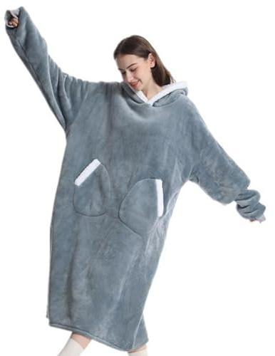Yuemeuy Manta usable de gran tamaño,Sudadera tipo manta usable, Sudadera de forro polar con capucha de gran tamaño para adultos, Hombres Mujeres Ropa de abrigo de invierno con mangas y bolsillo para