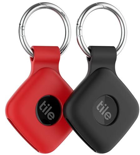 Silicone Case Compatible with Tile Mate 2024, 2 Pack Soft Scratch Resistant Cover with Carabiner Accessories, Secure tag Holder for Bag, Black+Red