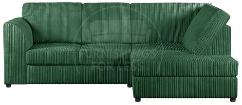 Furnishings For Less UK New Luxor Colourful Soft Jumbo Cord L shaped 4 Seater Corner Sofa Full Back (Green, 4 Seater Right Hand Facing)