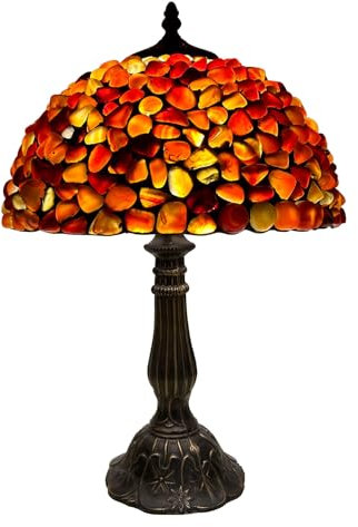 BOTOWI Tiffany Tischlampe, Achat Bernstein Buntglas Lampe, 12 Zoll Vintage handgemachter Stein Lampenschirm mit Harzsockel, Tiffany Stil Nachttischlampe für Schlafzimmer Wohnzimmer Büro,Rot