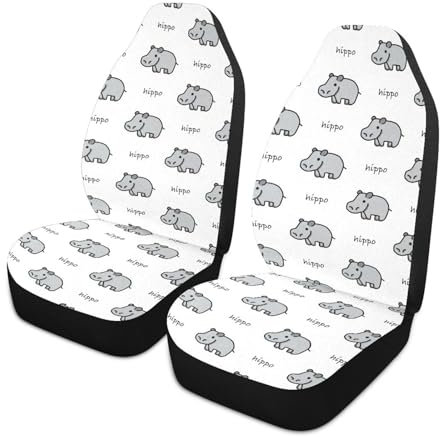 Juego De 2 Fundas De Asiento para Coche Hipopótamo En White Fundas para Asientos Delanteros Accesorio para Coche Clásicas Cubierta para Asiento Automóvil, para SUV, Furgoneta