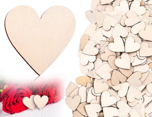 AOYEGIC 100 pezzi cuori di legno,cuori di legno per scrivere,legno naturale dischi decorazione matrimonio non verniciati,piccoli pezzi di legno decorazione sparsa(30 mm)