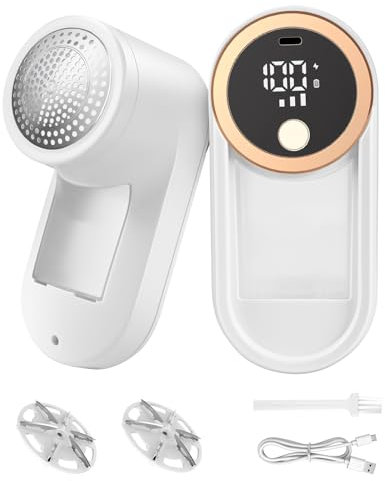 Weinsamkeit Fusselrasierer Elektrisch, Tragbarer Fusselentferner Aufladbar mit 3 Geschwindigkeiten und LED-Anzeige, 2 6-Klingen-Kopf Fusselfräse Elektrische Fusselentferner für Verschiedene Stoffe