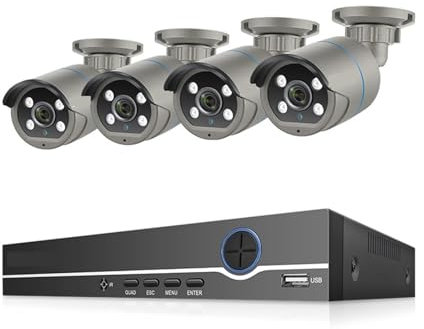 Kit di sorveglianza DVR, 8CH 4MP POE Sistema di Telecamere di Sicurezza POE NVR Kit P2P CCTV Videosorveglianza Outdoor Record IP Camera (2T, 8CH NVR e 4 Camere)