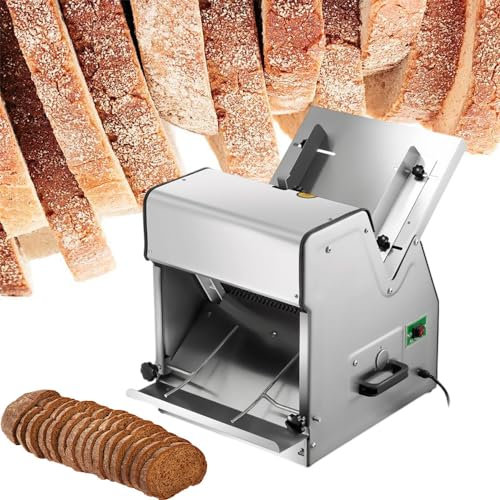 Stainless Steel Electric Bread Cutting Machine - Adjustable Inlet & Outlet Commercial Toast Slicer for 31 Pcs 12mm Thick Slices