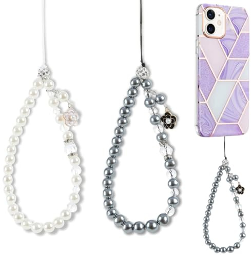 Lot de 2 Dragonne de Téléphone en Perles, Bijoux de Telephone, Chaine Telephone Portable, Téléphone Portable Lanière Charme de Téléphone