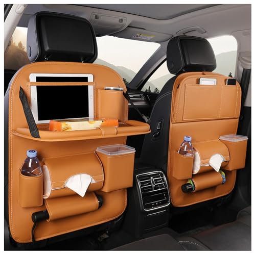 HKSOPC Autositz Rückenlehnenschutz für Mercedes Benz SL SL417 SL63 SL65 SL70, Auto Organizer Multifunktional Wasserdicht Rücksitz Organizer mit Klapptisch,2pcs-Brown