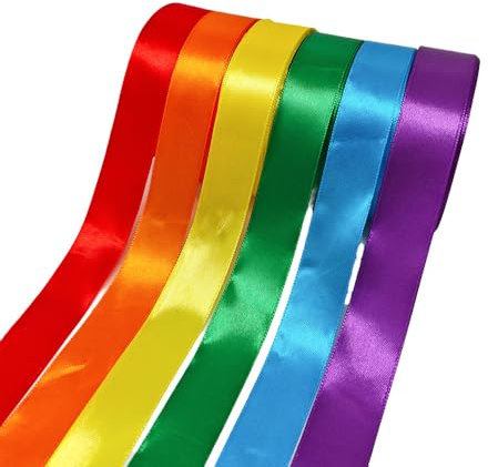2,5 cm x 22 m x 6 färger majstångsband vädertåligt, satinband färgglatt, dekorativt band, presentband
