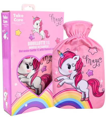 Unicorn Magic Wärmflasche mit weichem Flanellbezug, BS1970-zertifiziert, auslaufsicherer Naturkautschuk-Wärmbeutel für Krämpfe, Schmerzlinderung & Winterwärme, große Öffnung für sicheres & einfaches