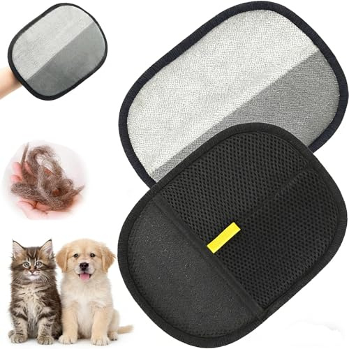 Pet Hair Removal Glove 2-Pack, Double Sided Dog Cat Grooming Glove, Reusable Deshedding Tool, Effective Fur Remover for Furniture, Car Seat, Bedding & Clothes, Practical Pet Hair Cleaning Supply