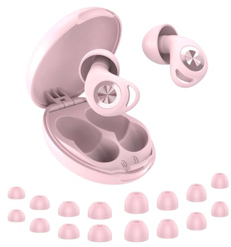 Ear Plugs for Sleep, 45dB Noise Cancelling Earplugs Hearing Protection for Sleep, Concentration, Travel, Work, Concerts, Ultra Comfortable Reusable Silicone Ear Plugs, 8 Tips(XS/S/M/L) & Case(Pink)