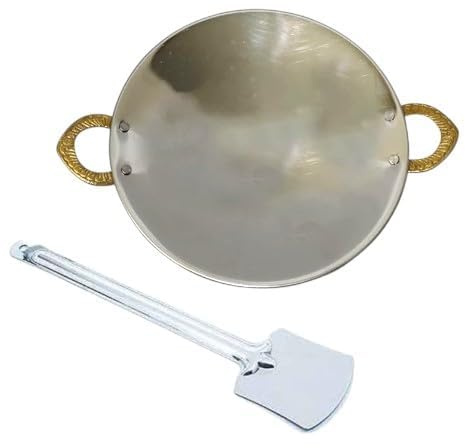 BRACOP® Kupfer-Tawa mit Stahlspatel für die Küche, indisches Kochgeschirr, Serviergeschirr, Pfanne mit Griffen, gehämmertes Serviergeschirr, Geschirr, Küchenutensilien, Einzugsgeschenk