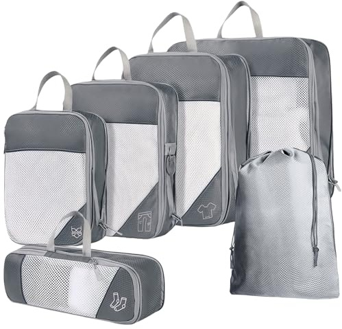 （ 6 Pack ）Compression Packing Cubes for Carry on Suitcase, breathable mesh material, can prevent odors, suitable for various scenarios, making your travel storage more efficient and convenient