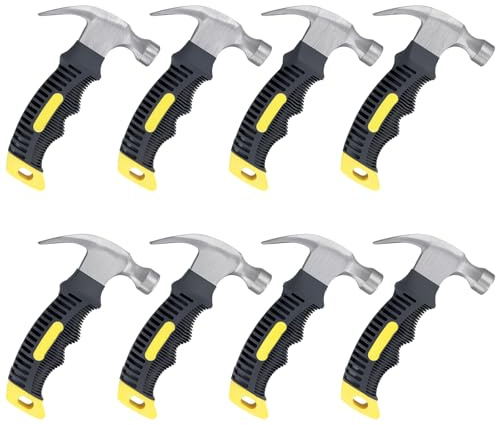 YUENPUN 8 Pack 8oz Stubby Claw Hammer, Small Claw Hammer with Non-Slip Grip, Portable Stubby Hammers for Fine Woodworking and DIY Projects