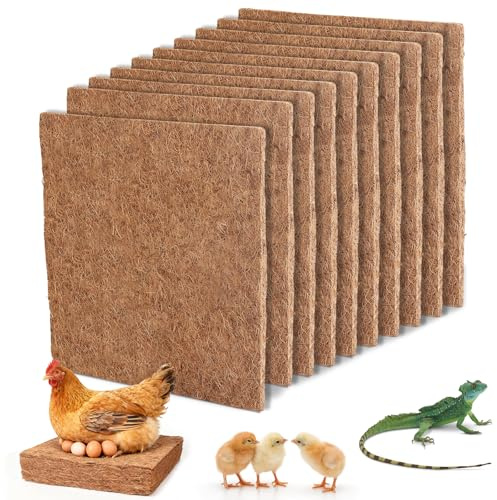 EFUTURETIME 10 x häckfoder för höns 25 cm x 25 cm naturlig kokosfiber, återanvändbara mattor för att lägga ägg eller hålla värmen
