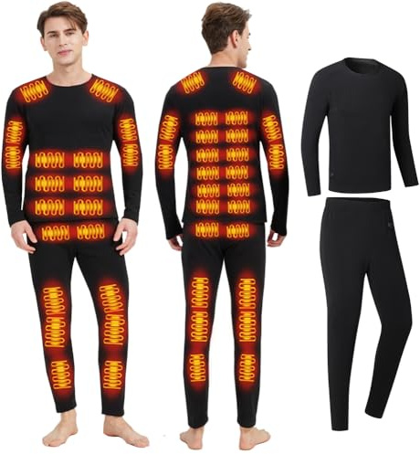GHKWXUE Beheizte beheizbare Unterwäsche Set Herren USB-Aufladung 42 Zonen intelligent beheizbar Thermounterwäsche Oberteile Hosen & 3XL