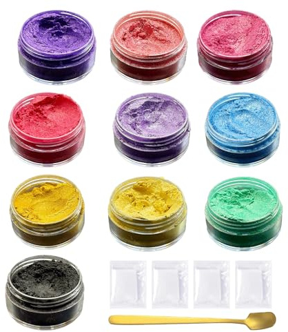 Canollo 10 Mica Pulver 10g, Farbpigmente für Gießpulver, Perlglanz Epoxidharz Farbe metallischer Pulver für Seifenfarbe, Kerze, Schmuckherstellung, Kosmetischer, Nagellack, Badebomben, Malerei