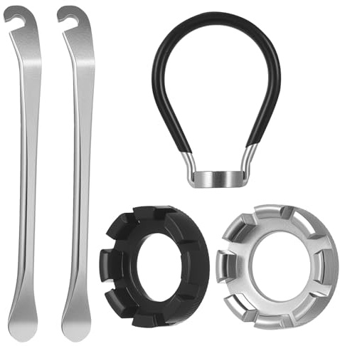 5 Pcs Cle a Rayon pour Velo, Outil de Clé à Rayon de Vélo, Démonte-pneus Portables et clés de Roue de Calibre 10-15 pour réglage et réparation de Tension des Rayons