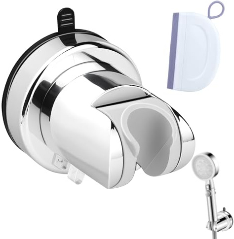 GZLCEU 1 Pièces Support de Pommeau de Douche, ABS Support Pommeau de Douche Ventouse avec 1 Grattoir à eau pour Salle de Bain Shower Head Holder(Argenté)