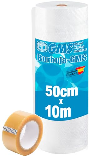 GMS - Rollo Burbuja 50cm x 10m + Precinto - Rollo Burbuja Mudanza - Rollo Burbuja Embalaje - Burbuja Mudanza, Envio y Embalaje - Papel Burbuja (50cm x 10m+Precinto)